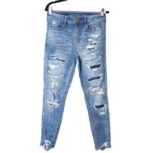 American Eagle Stretch Distressed High Rise Jeggings Jeans Sz 10 Destroyed